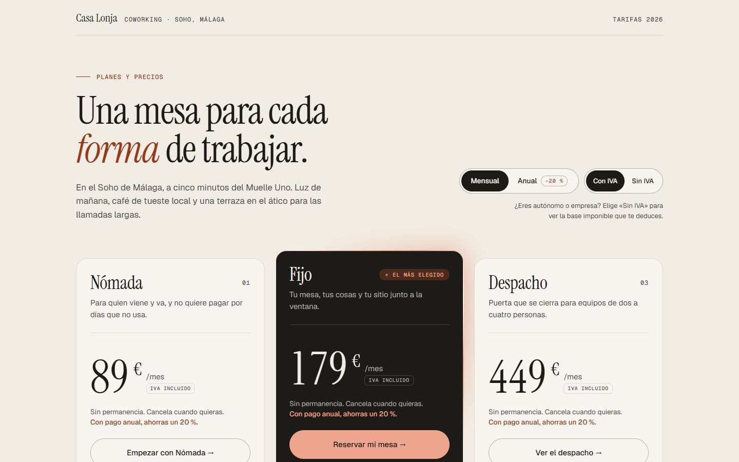 Lo que generó la IA con el prompt Lite de Precios con conmutador mensual/anual